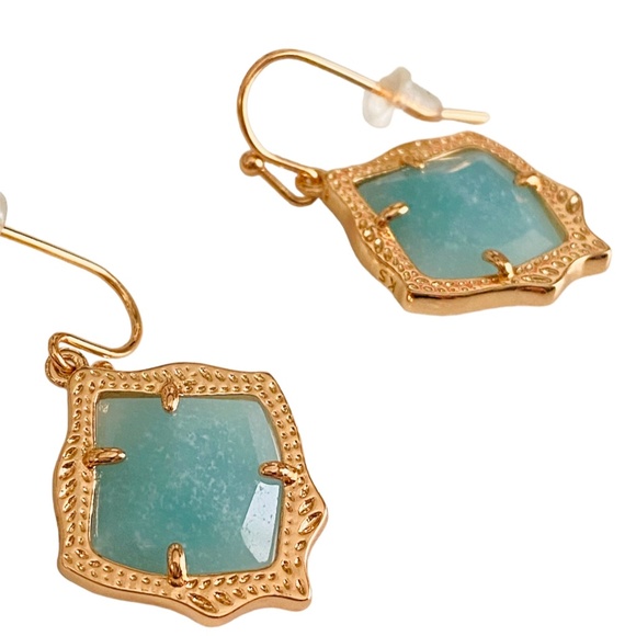 NEW Kendra Scott Kyrie Rose Gold Teal Quartzite Drop Earrings w/Dust Bag - Picture 2 of 4